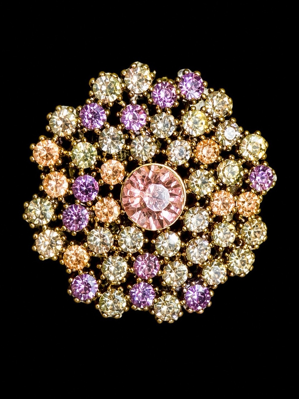 Gold-Tone Pink & Champagne Crystal Floral Brooch - Women Jewelry